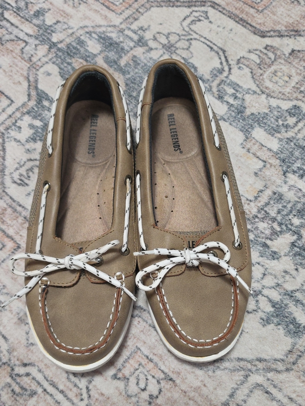 Reel Legends Women's Taupe Slip-On Moccasins with White Laces